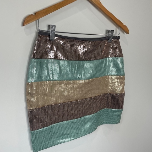 Love Culture Sequin Brown Green Mini Skirt - Picture 2 of 5